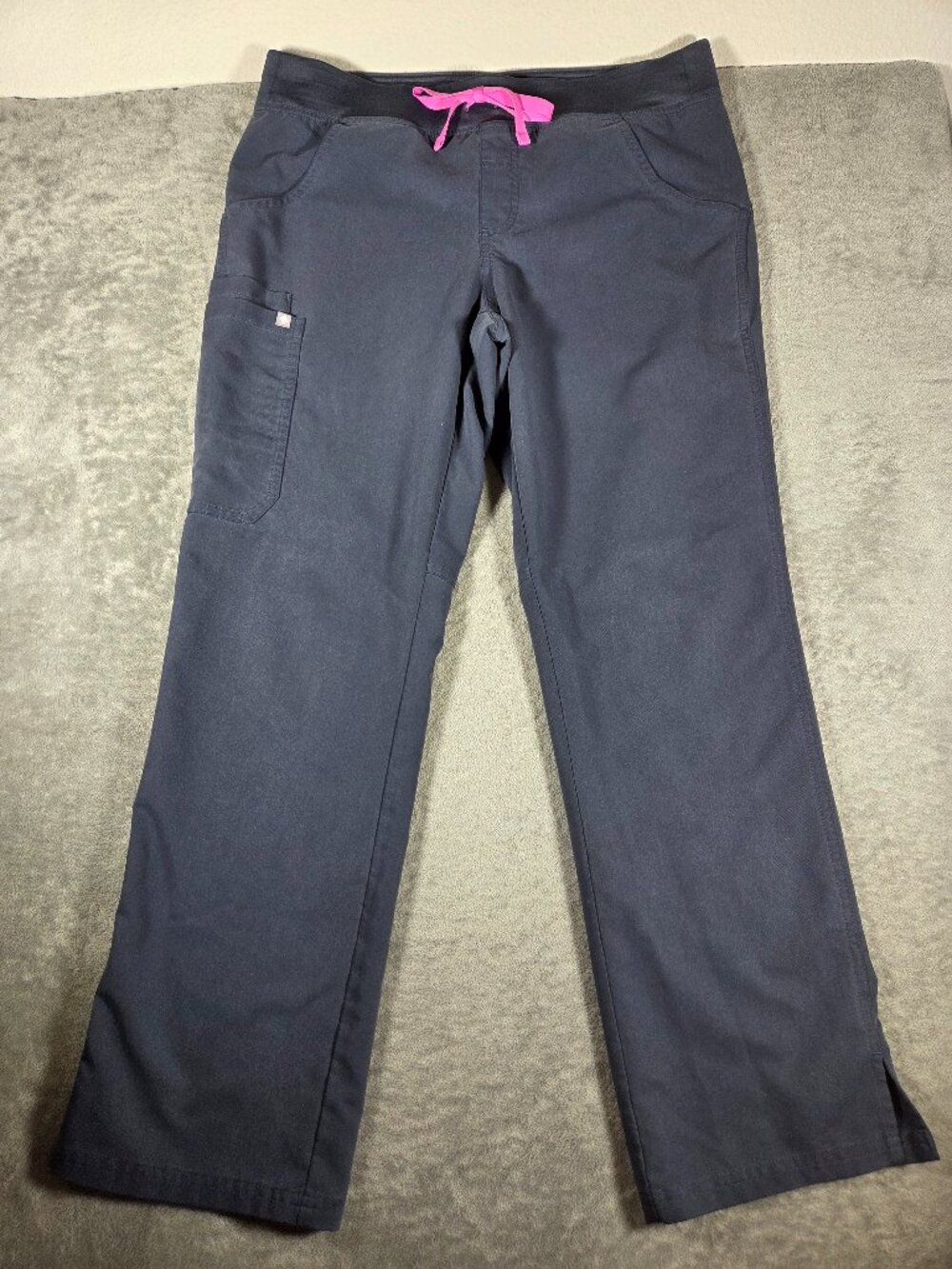 FIGS Technical Collection Kade Cargo Scrub Pants Charcoal Gray Pink Drawstring